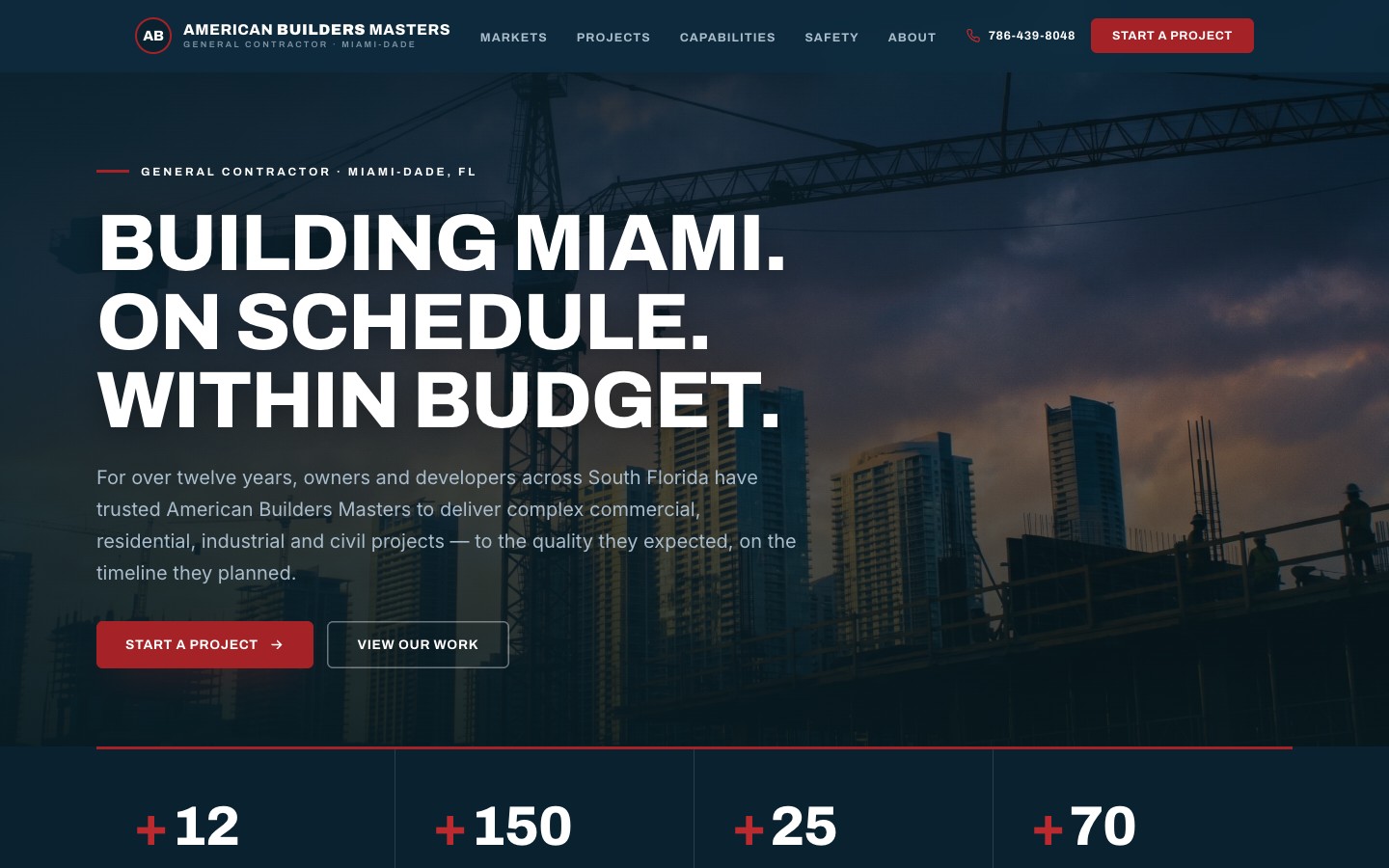 Vista del demo: home de plataforma de American Builders Masters
